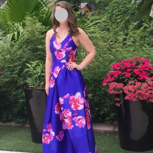 Royal Blue Floral gown - Picture 1 of 4